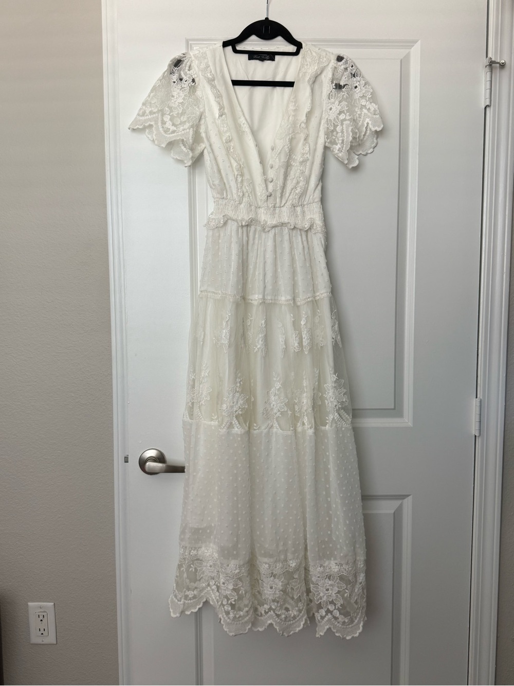 Trish Scully Bohemian Swiss dot Lace Maxi Dress | Vacation White Dress size 4